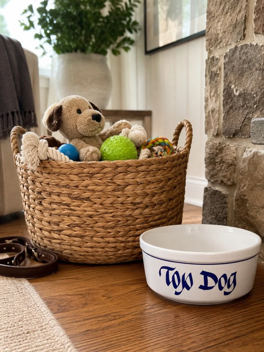 Vintage Clay Design TOP DOG ceramic dog bowl white blue pet food dish